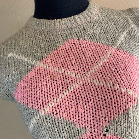 Silk blend Sweater Vest Vintage 1980s Argyle Pink Green Tan Crewneck Style - Picture 3 of 8